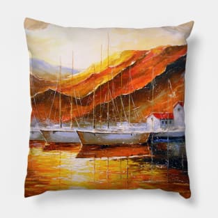 Yachts in the mountain harbor Pillow