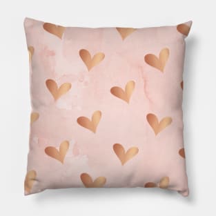 Rose Gold Hearts on Pink Marble Pillow