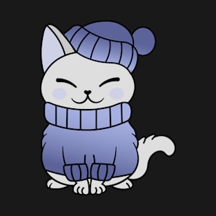 Cute Cozy Colorful Snow Winter Cat Kitty T-Shirt