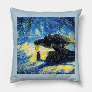 Cute turtle painting (sea turtle, ocean, sea and beach) Pillow