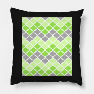 Quatrefoil Chevron Lime Green Dark Grey Pattern Pillow