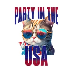 Cool Cat Party in the USA Independence Day T-Shirt