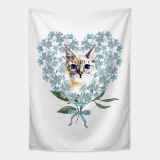 Cat & Forget Me Not Heart Tapestry