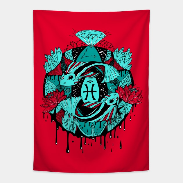 Turqred Mystic Pisces Motion Tapestry by kenallouis