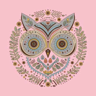 Graphic Scandinavian Owl and Leaves T-Shirt