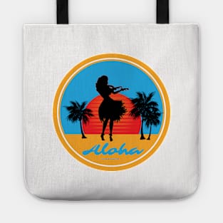 Hula Girl Dancing the Hula with Sunset Color Wht Tote