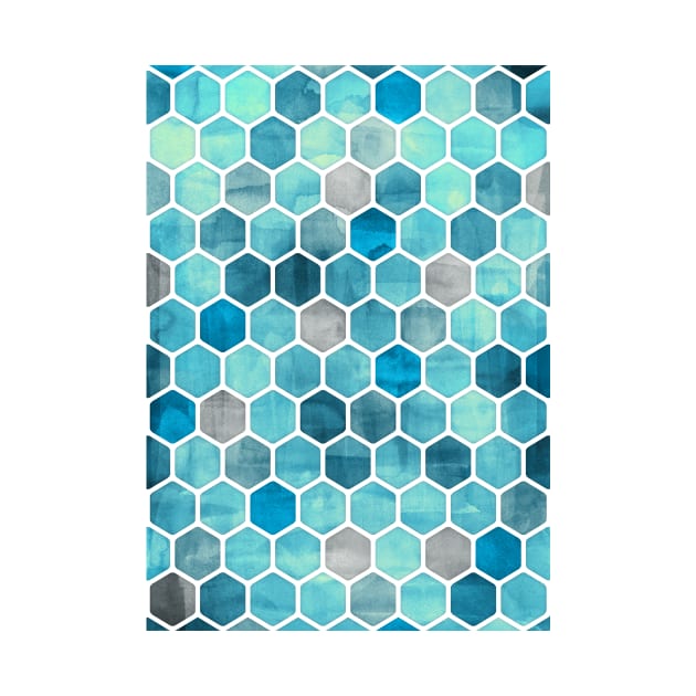 Blue Ink - Watercolor hexagon pattern by micklyn