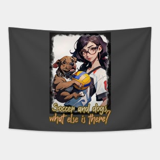 Soccer and dogs, what else is there? (cartoon girl pit bull) Tapestry