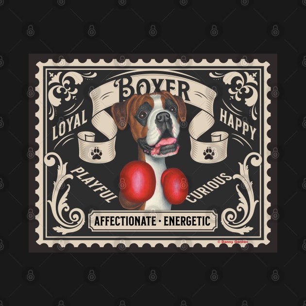 Funny Cute Boxer Dog Stamp Design by Danny Gordon Art