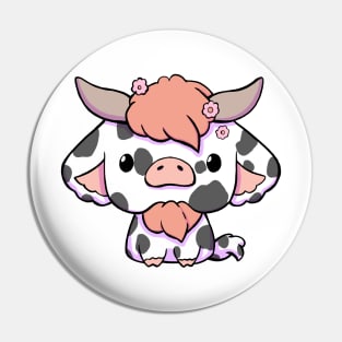 Cute Kawaii Cow - Black & White Pin