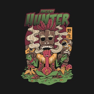 forest tiki the bounty hunter doing yoga while smoking with tiki totems T-Shirt