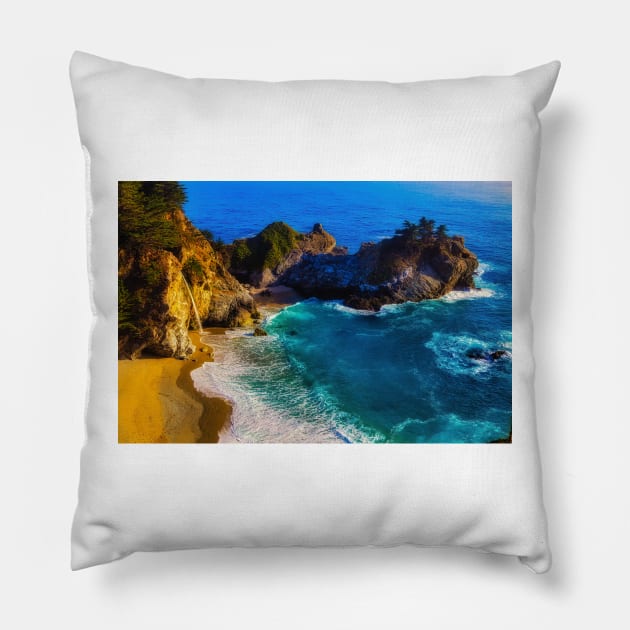 Wonderful Big Sur Waterfall Pillow by photogarry