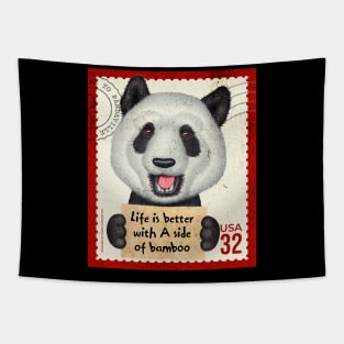 Cute panda bear with sign life is better with a side of bamboo Tapestry