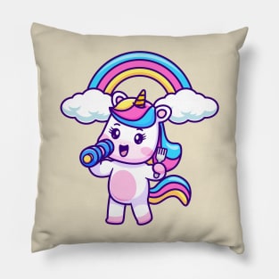 Cute Unicorn With Dumbbell and Fork Cartoon Pillow