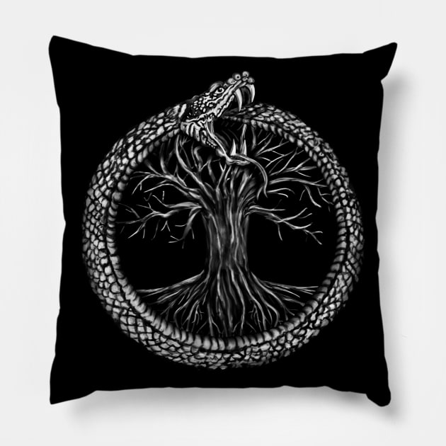 Ouroboros with Tree of Life Pillow by Nartissima