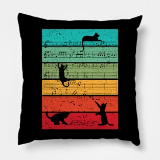 Cute Cat Kitty Music Notes Colorful Musician Clef Pillow