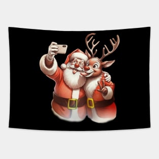 Santa and Reindeer Selfie Tapestry