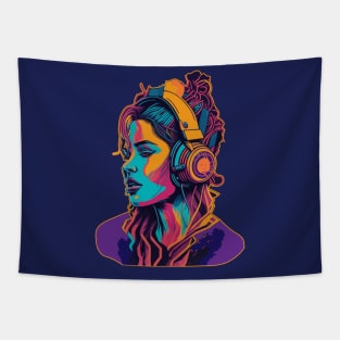 Girl with headphones - Abstract art Tapestry