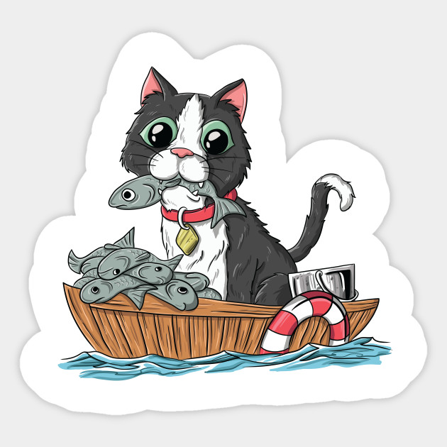 Cute Funny Cat Eat Fish Fishing Gift Fisherman Sticker Teepublic