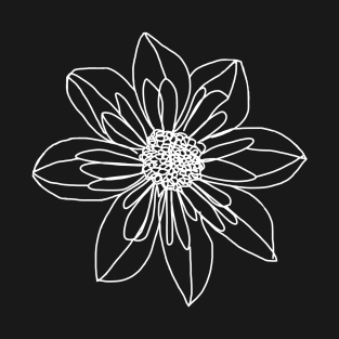 Minimal White Line Drawing Collarette Dahlia Flower T-Shirt