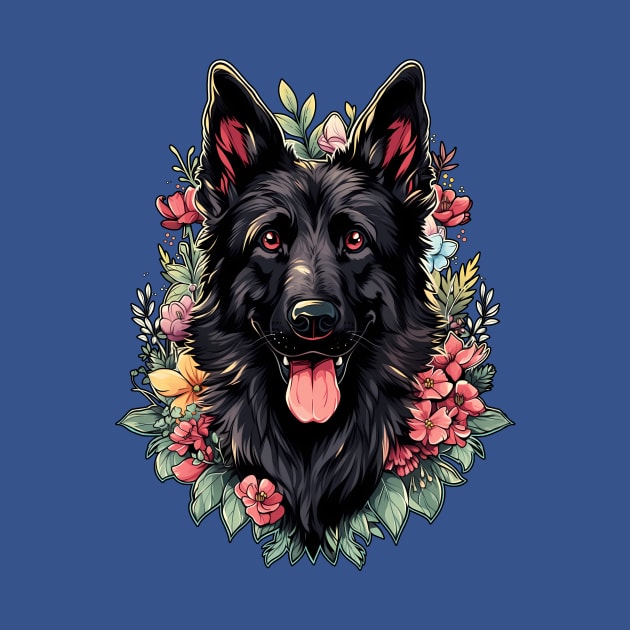 Black German Shepherd Dog Flowers by Psitta