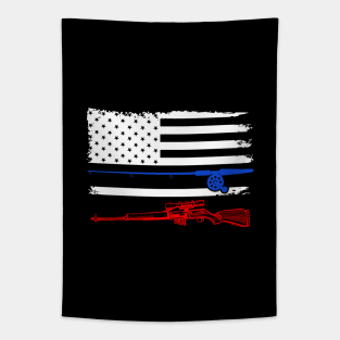 Fishing Rod Hunting Rifle American Flag Tapestry