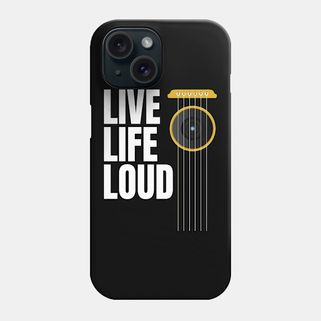 Live Life Loud - Music Lovers Design with Guitar Strings and Loudspeaker Phone Case by P2CPOD