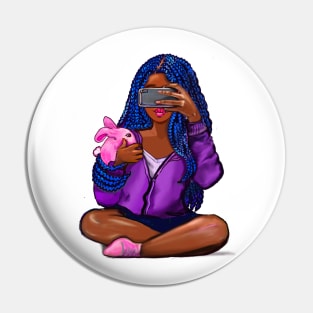 Cool edgy girl with natural afro hair in pink braids and camera phone black girl Magic. “African American woman”,teenager, African American teen Pin