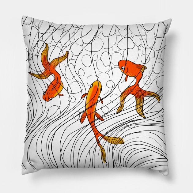 Goldfish and Pebbles Pillow by Tanja Kosta