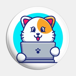 Cute cat with laptop cartoon design Pin