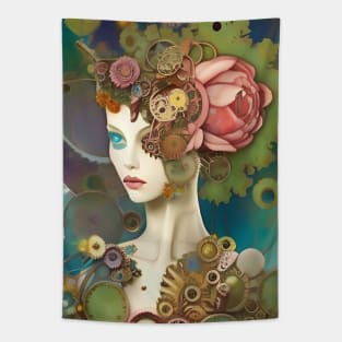 Dreams Surreal Floral Flowers Cute Victorian Girl Steampunk Tapestry