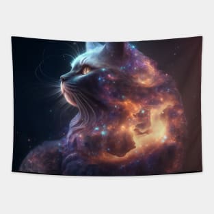 Galaxies, Nebulae and Stars in Cat Shape Tapestry