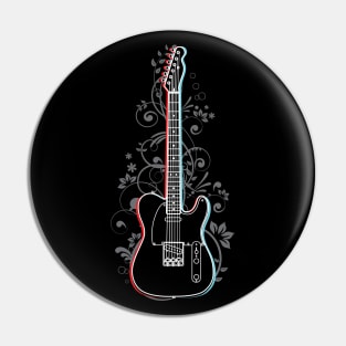 T-Style Electric Guitar 3D Outline Flowering Vines Pin