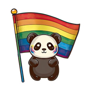 Cute Kawaii Panda Pride with rainbow flag T-Shirt