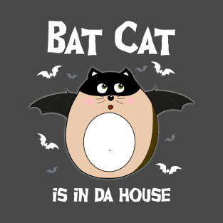 Halloween bat cat - white font T-Shirt