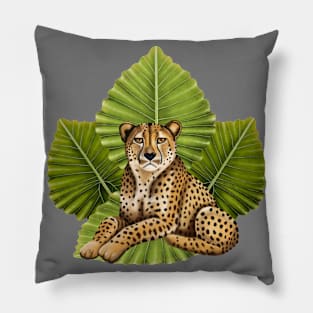 Cheetah on Taro Leaves Pillow