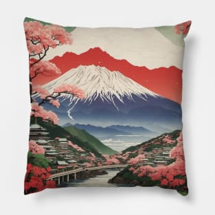 Hakone Japan Mt. Fuji Cherry Blossom Vintage Tourism Travel Poster Pillow