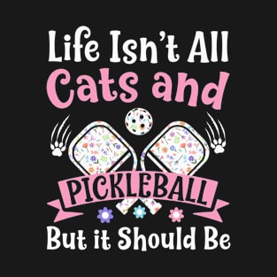 Womens Cats and Pickleball Funny Pickleball Player T-Shirt