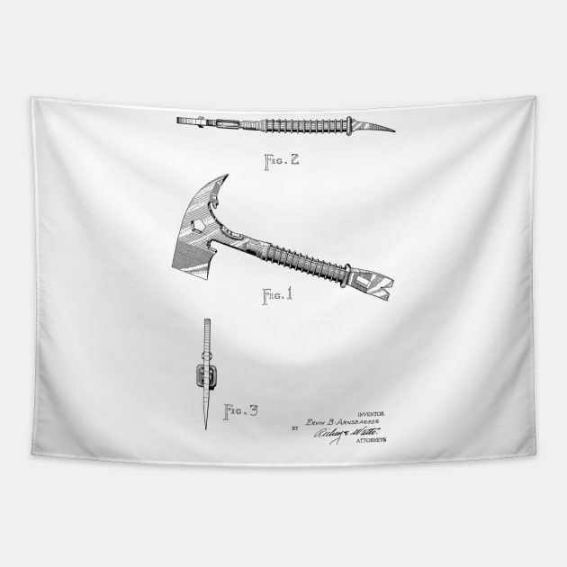 Combination of Fireman's Ax and Wrecking Tool Vintage Patent Hand Drawing Tapestry by TheYoungDesigns