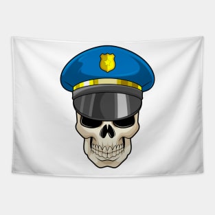 Skull as Police officer with Police hat Tapestry