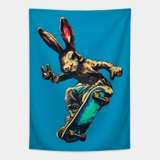 Cool retro rabbit on skateboard Tapestry