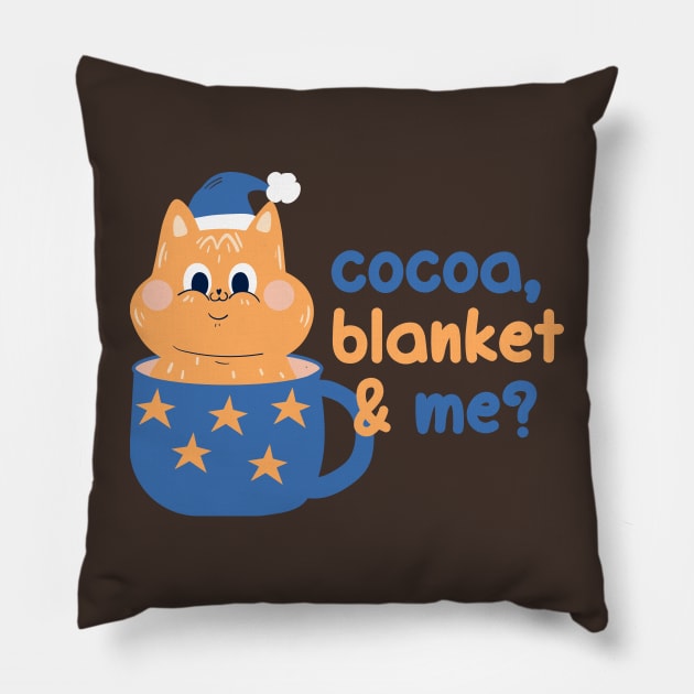 Cocoa, blanket & me? | Christmas Kitty Design Pillow by Enchantedbox