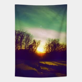 Green Blue Sunset Tapestry