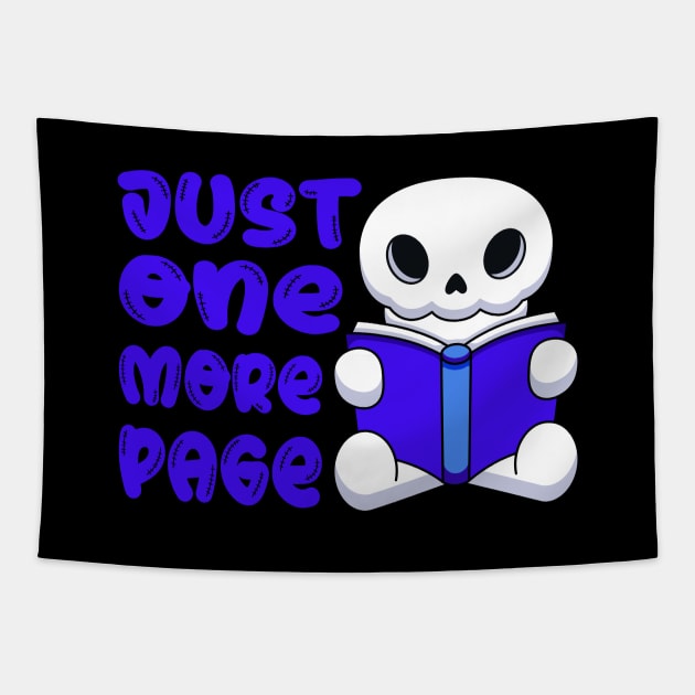 Just One More Page Cute Skull Reading a Book Tapestry by AgataMaria