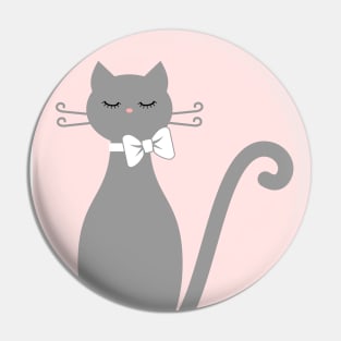 Gray Cat with Ribbon Pin