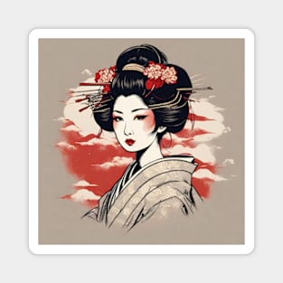 Geisha Portraits japanese style art Magnet