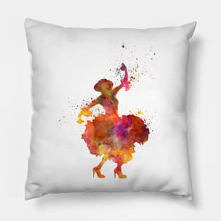 Gypsy woman dancing flamenco dancer silhouette in watercolor Pillow