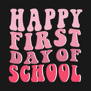 Happy First Day of School Teacher Woman Retro Groovy Pink T-Shirt