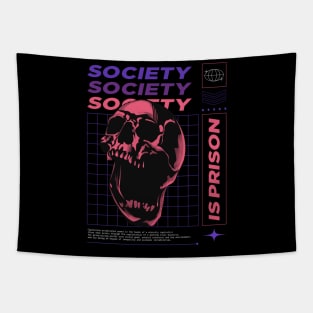 Anti Society Is Prison Rebel Anarchist Skull Urban wear Tapestry