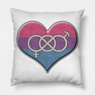 Large Bisexual Pride Flag Colored Heart with Gender Knot Symbol Pillow